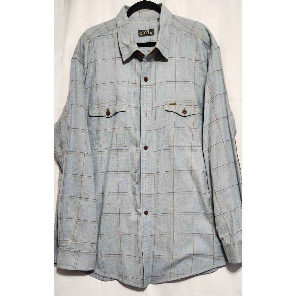 ORVIS Men Blue Beige Fairbanks Houndstooth Button Up Long Sleeve Shirt 2XLT